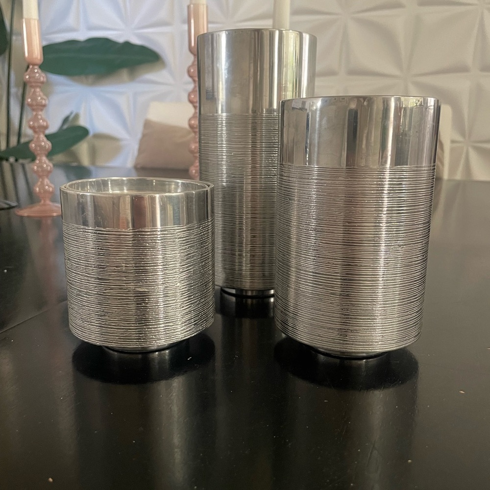 Vera Wang silver modern candle holder. Set of 3